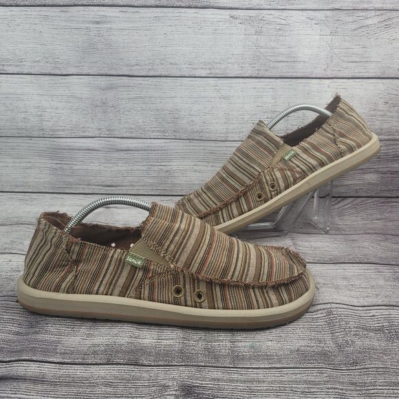 SANUK Vagabond Funk Men's Slip On Loafer Size 10 Green Brown Drop Heel - Picture 1 of 9